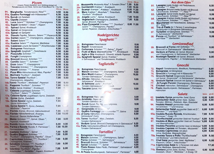 Pizzeria Toscana Ennepetal Speisekarte